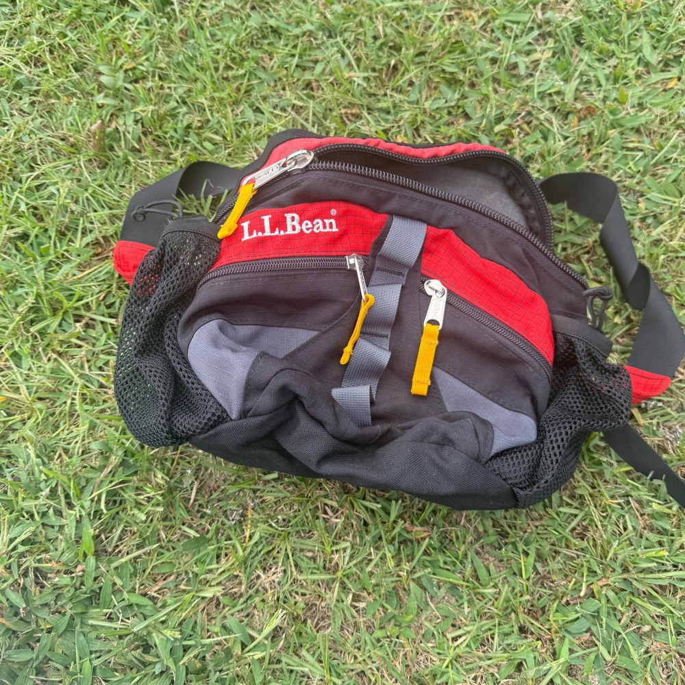 Vintage LL Bean Hiking Waist Pack Red Black Ripstop Nylon Fanny Pack Lumbar Bag